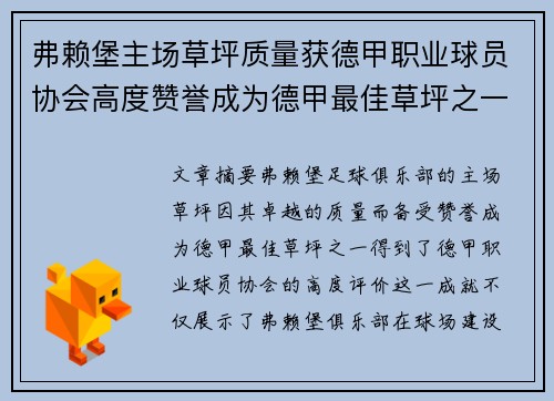 弗赖堡主场草坪质量获德甲职业球员协会高度赞誉成为德甲最佳草坪之一 弗赖堡主场草坪质量获德甲职业球员协会高度赞誉成为德甲最佳草坪之一
